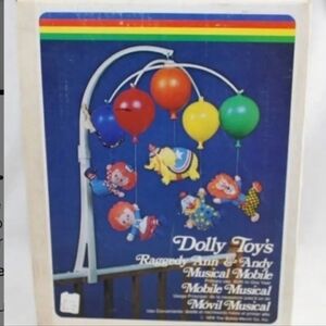 Vintage 80's Raggedy Ann & Andy Baby Musical Mobile Dolly Toys USA Original Coll